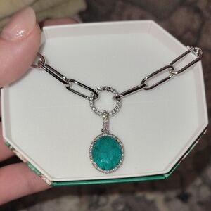 Silver and Green Gemstone Necklace with Modern Chain